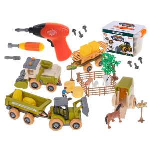 Mezőgazdasági jármű készlet állatokkal és csavarhúzóval 55387348 Munkagépek gyerekeknek - Traktor