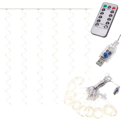 Lumini cortină LED 3x3m 300LED alb rece cu telecomandă, lumini șir alimentate USB pentru decorațiuni de Crăciun