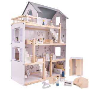 Ikonka wooden dollhouse with furniture and accessories, four-story dollhouse, 61.5x27x83cm - Baba and Dollhouse