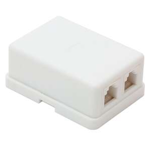 White wall mounted double RJ11 socket, 6 pole, 4 gold plated contacts - Socket & Outlet