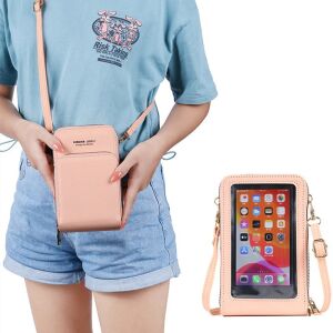 Model holding Forever Lovely pink crossbody phone bag with clear phone pocket - Shoulder Bag