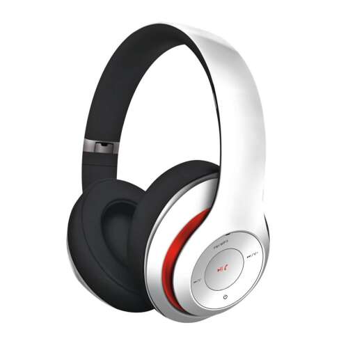 OMEGA Freestyle vezeték nélküli fejhallgató, fehér, mikrofonnal, FM rádióval, micro SD kártyafoglalattal, hangerőszabályzóval, összecsukható - Platinet