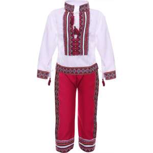 Traditional Romanian costume for boys, red and white, embroidered shirt and pants, size 6 years - OEM