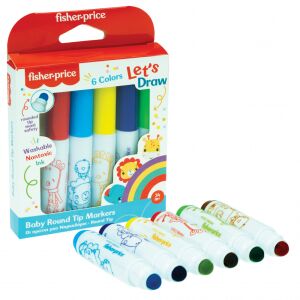 Fisher-Price Washable Markers - 6 Colors, Round Tip - Mattel