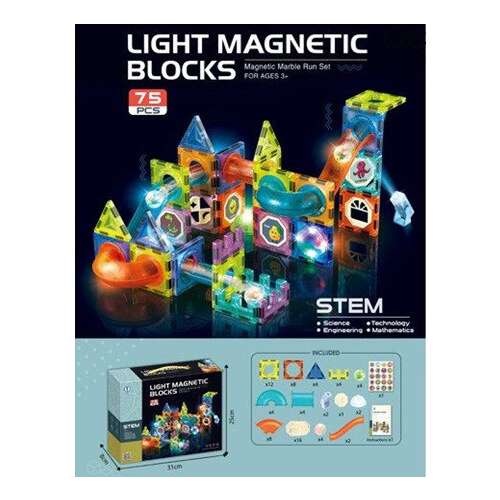 75 piece light magnetic blocks marble run set for ages 3+