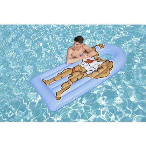 Bestway inflatable pool float with muscular man design in use