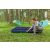 Bestway double inflatable mattress being inflated at a campsite