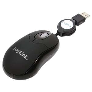 LogiLink Mini USB Mouse with Retractable Cable, black, optical, 800 DPI - Mouse