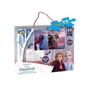 Frozen 2 puzzle de podea cu 48 de piese, 90x60cm, cu spate colorabil, Luna Toys - Puzzle