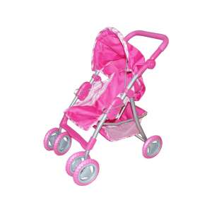 Różowy wózek dla lalek z daszkiem, podnóżkiem i koszem na zakupy - Wózek do gier