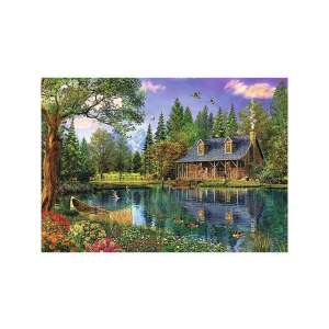 Puzzle Trefl 4000 elementów, Délutáni idill, przedstawiające malowniczy domek nad jeziorem w lesie - Puzzle