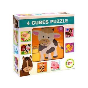 4 Cuburi Puzzle, Animale de la fermă, Jucărie din lemn, Jucărie educativă, Puzzle pentru copii, Puzzle pentru bebeluși - Puzzle pentru copii