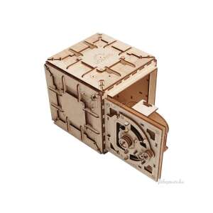 UGEARS mechanikus 3D modell széf, fa puzzle, összeszerelve, nyitott ajtó, látható fogaskerekek - Puzzle & Kirakó