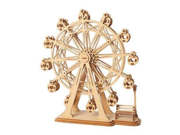 Puzzle 3D , Roata mare, Lemn, ROKR, 120 piese