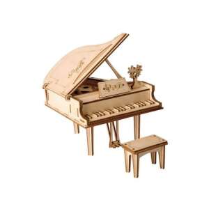 Model 3D din lemn de pianină cu scaun, asamblat, 74 piese, tăiat cu laser, decor pentru casă, cadou pentru iubitorii de muzică - Puzzle 3D