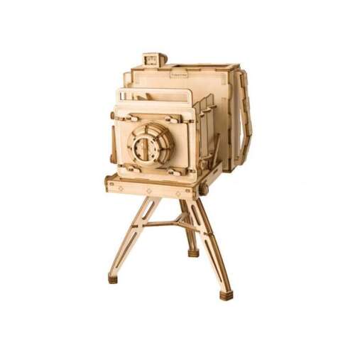 Set model 3D din lemn pentru aparat foto, asamblat, pe trepied, pentru decorare sau ca suport pentru creioane