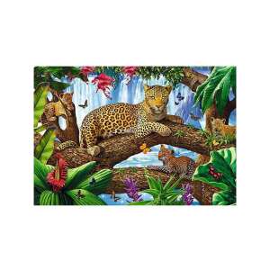 Leopards in the Trees 1500 Piece Jigsaw Puzzle, featuring a mother leopard and her cubs in a lush jungle setting - Puzzle