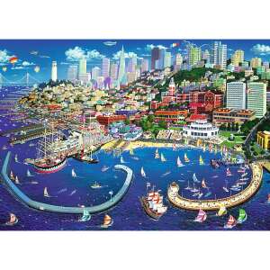 Trefl San Francisco Bay 2000 piece jigsaw puzzle, showing the completed puzzle image - Puzzle