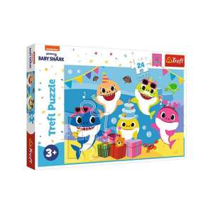 Puzzle Trefl Baby Shark Family 24 piese Maxi, prezentând familia Baby Shark la o petrecere de ziua de naștere - Trefl Puzzle