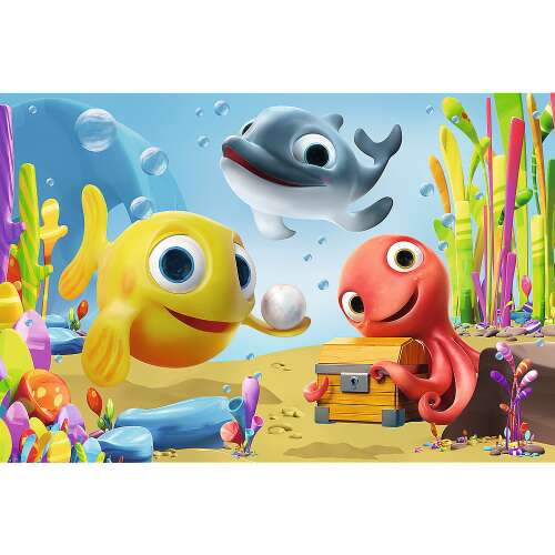 Trefl MiniMini+ 24 piece maxi puzzle for kids, featuring a colorful underwater scene with a fish, dolphin, and octopus