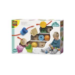 SES Creative Tiny Talents Sensorische Perlen Holzspielzeug für Kleinkinder, ab 18 Monaten, Enthält bunte Formen, Perlen und Schnüre zum Aufreihen und Stapeln - Bastelperlen & Zubehör