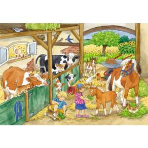 Puzzle Animale de la Fermă, Ravensburger, 2x24 Piese, Copii care se joacă - Puzzle 3D & Puzzle cu burete