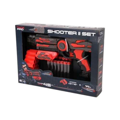 Tack Pro Shooter II Set toy gun with 14 foam darts, red and black, 23 cm
