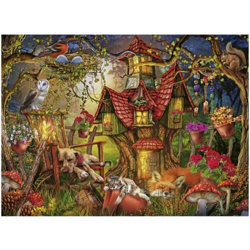 Puzzle Ravensburger 200 elementów, przedstawiające magiczny domek w lesie ze zwierzętami