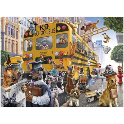 Ravensburger 150 darabos puzzle, Állati iskola, kutyák és macskák szerepelnek egy iskolabuszon - Ravensburger