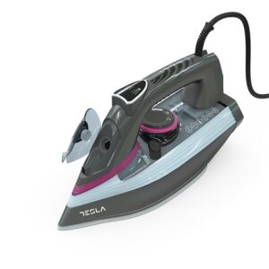 Tesla IR400GP steam iron, grey and purple, angled view - Steam Cleaner, Sewing Machine, Steam Station, Steam iron, Iron and Cleaning Machine