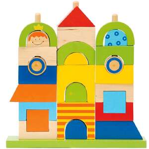 Első faházam Bauklötze-Spielset, Holzklötze für Kinder, farbenfrohes Haus-Bauspielzeug - Schaukelpferde, Schaukeltiere und Entwicklungsspiele für Kinder im Kindergartenalter