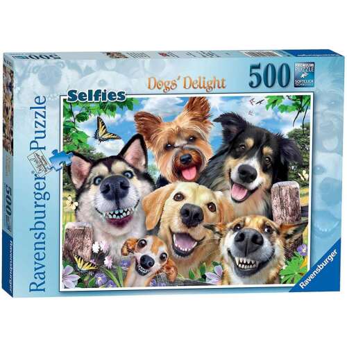 Puzzle Ravensburger 500 de piese, Dogs' Delight Selfies, cu câini amuzanți care fac selfie-uri