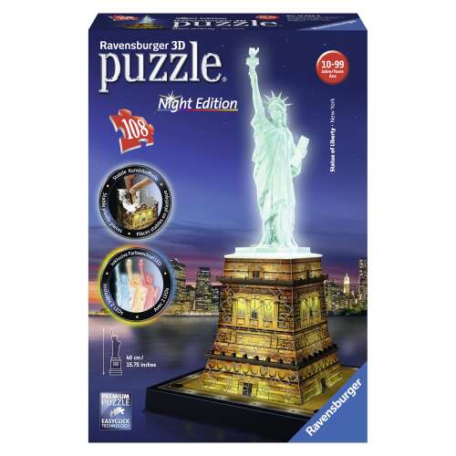 Puzzle 3D Ravensburger Statuia Libertății, Ediție de noapte, 108 piese