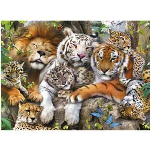 Ravensburger XXL Puzzle Animale sălbatice, puzzle de 200 de piese cu un grup de feline sălbatice dormind - Puzzle