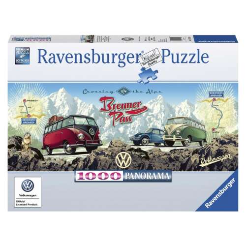 Puzzle Ravensburger 1000 de piese, mașini clasice Volkswagen, Pasul Brenner, Traversarea Alpilor