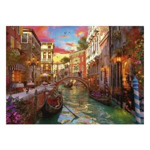 Venedig Romantik 1000-teiliges Puzzle, zeigt eine romantische Szene eines Kanals in Venedig mit Gondeln, einer Brücke und Gebäuden - Ravensburger Puzzle
