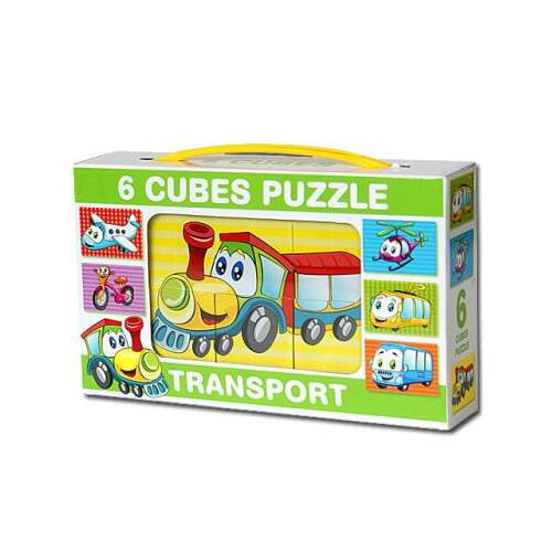 6 Kockás Puzzle Szállítás, 6 darabos puzzle gyerekeknek, különféle szállítási járművekkel