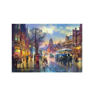 Puzzle Castorland Abbey Road 1930 cu 1000 piese, care prezintă o scenă stradală din Londra cu un autobuz cu două etaje - Castorland Puzzle