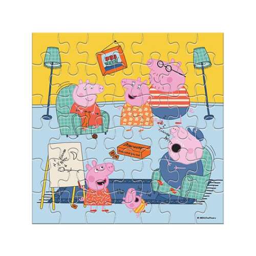 Peppa malac családja színezhető puzzle, 42 darabos, Peppa malacot és családját ábrázolja a nappalijukban