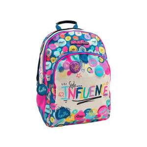 Must Influence lekerekített háromrekeszes iskolatáska, hátizsák 33x16x45cm, színes hátizsák 'Influence' felirattal - Luna