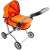 Orange doll stroller with metal frame, canopy, and wheels