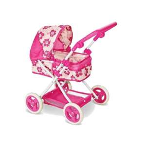 Różowy wózek dla lalek, z kwiatowym wzorem - Wózek do gier