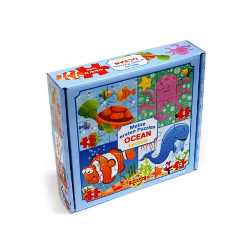 Meine ersten Puzzles Ozean 4-in-1 Baby-Puzzle mit Schildkröte, Oktopus, Clownfisch und Wal