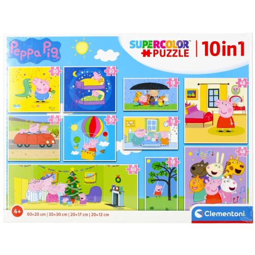 Clementoni Peppa Malac 10 az 1-ben Puzzle Doboz - Teljes nézet a mellékelt puzzle tervekkel - Puzzle és kirakó