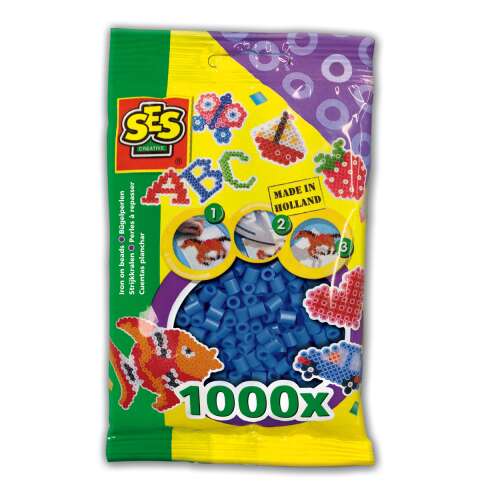 SES Creative 1000 db kék vasalható gyöngy, perler gyöngy, fúziós gyöngy, gyerekek kézműveskedéséhez, barkácsoláshoz, művészeti és kézműves kellékek - Játék