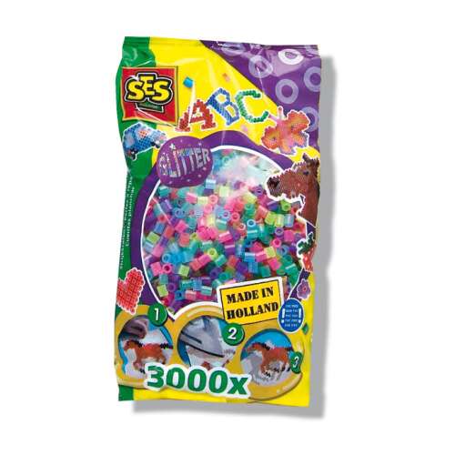 SES Creative ABC Glitter Beads, 3000 pieces, colorful beads for crafting and making jewelry