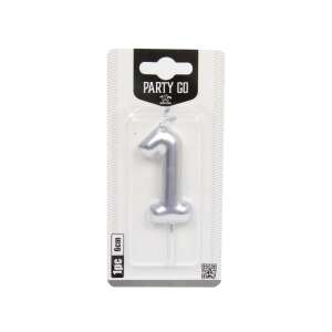 Ezüst 1-es számú születésnapi gyertya, 6 cm - Party Go