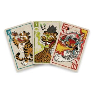 Kartová hra Spicy: detail troch kariet s ilustráciami tigrov a číselnými hodnotami. - Asmodee Spoločenské hry