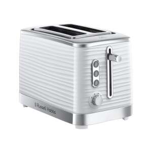 Russell Hobbs 24370-56 Inspire тостер, две филии, с хромирани вложки, решетка за затопляне на кифли, Бял (24370-56)