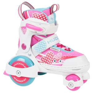 Hudora adjustable inline skates for kids, size 30-33, pink with hearts design - Roller Skating